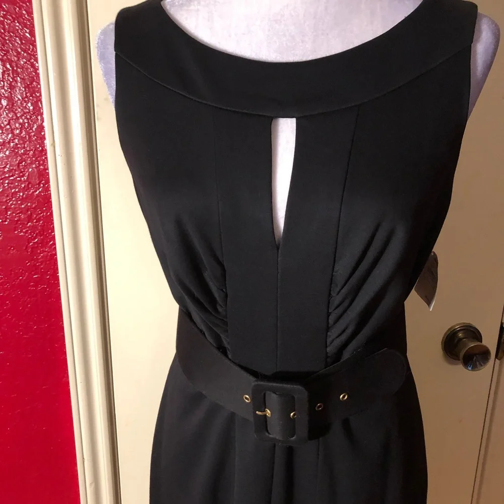 Kay Unger Black Sleeveless Belted Dress - Picture 2 of 10